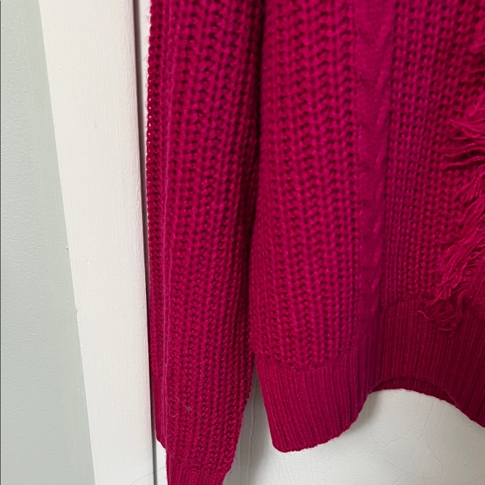 Liverpool Cable-Front Crewneck Sweater in Raspberry - Picture 6 of 8